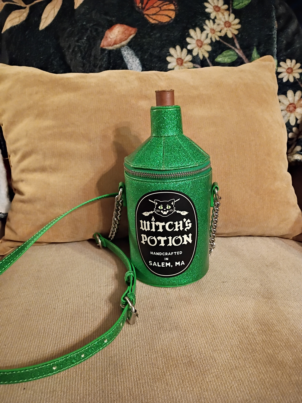 Mad Engine Fine By Me Witch's Potion Green Glitter Bottle Crossbody Bag